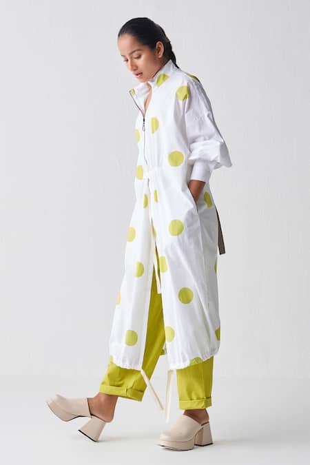Three_White Poplin Polka Dot Zip Up Pattern Tunic _Online_at_Aza_Fashions