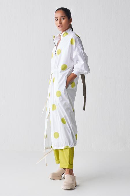Shop_Three_White Poplin Polka Dot Zip Up Pattern Tunic _Online_at_Aza_Fashions