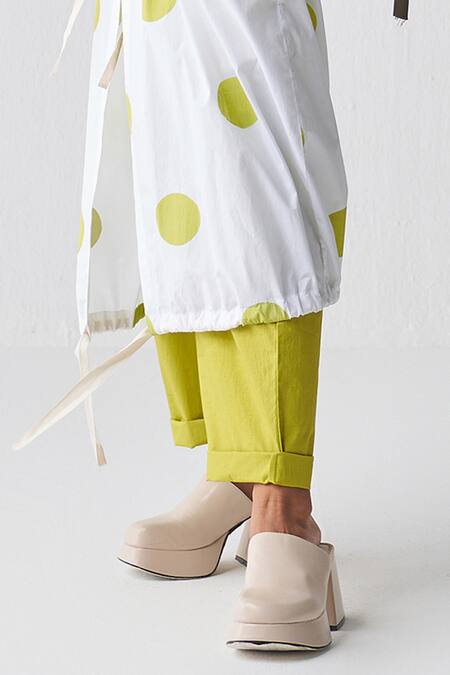 Three Green Poplin Polka Band Collar Pattern Tunic And Narrow Pant Set at Aza Fashions Three_Green Poplin Polka Band Collar Pattern Tunic And Narrow Pant Set _at_Aza_Fashions