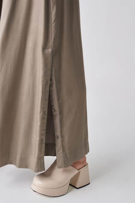 Buy_Three_White Poplin, Tencel Embroidery Cropped Fringed Top And Box Pleated Pant Set _Online_at_Aza_Fashions