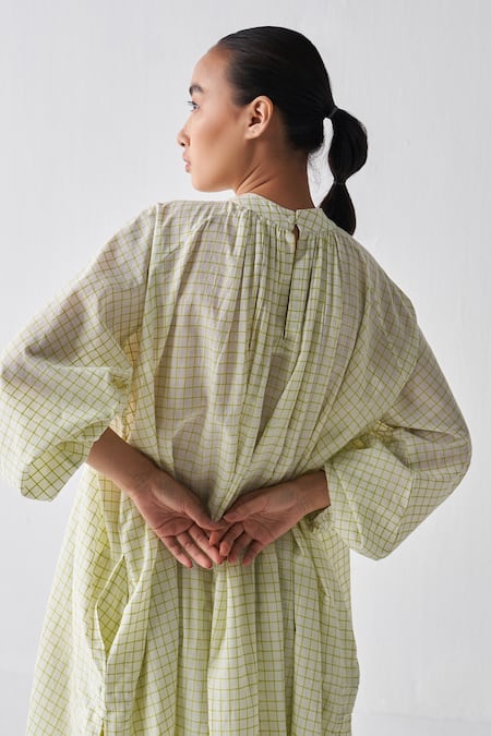 Buy Three Green Tunic Mul Checks Band Collar Lime Checkered And Narrow Pant Set Online at Aza Fashions Buy_Three_Green Tunic Mul Checks Band Collar Lime Checkered And Narrow Pant Set _Online_at_Aza_Fashions