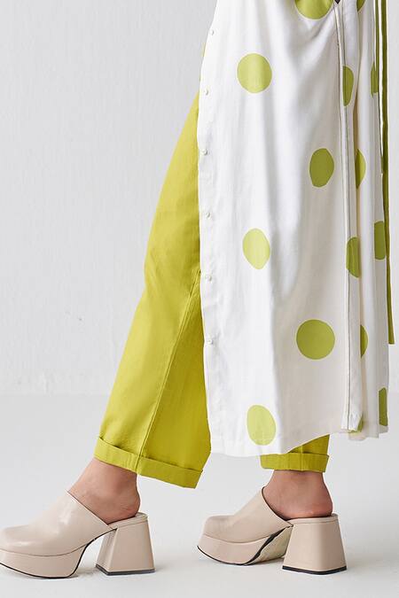 Three_Green Kurta Jacket Tencel Polka Round Pattern And Pant Set _at_Aza_Fashions