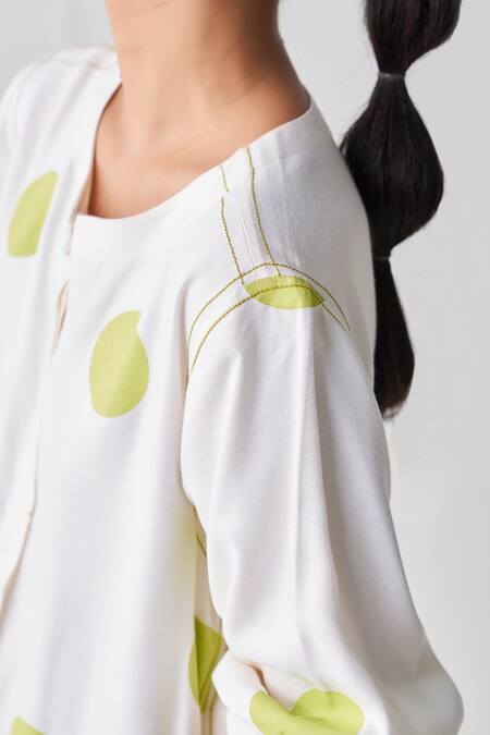 Buy_Three_Green Kurta Jacket Tencel Polka Round Pattern And Pant Set _Online_at_Aza_Fashions