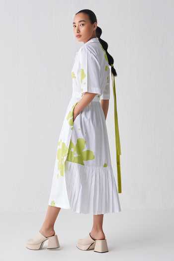 Three_White Poplin Collared Splash Pattern Side Elasticated Dress _Online_at_Aza_Fashions