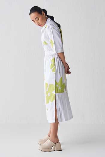 Buy_Three_White Poplin Collared Splash Pattern Side Elasticated Dress _Online_at_Aza_Fashions