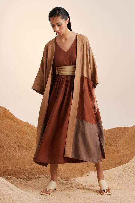 Cord_Brown Freya Linen Cape_at_Aza_Fashions