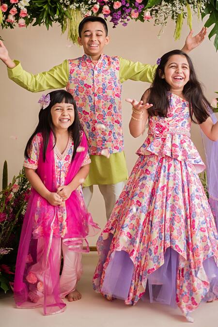 Buy_PA:Paa_Multi Color Kurta Cotton Printed Floral Bundi And Set