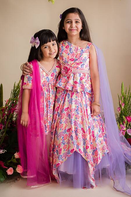 Shop_PA:Paa_Multi Color Cotton Satin Printed And Embroidery Floral Lehenga Set