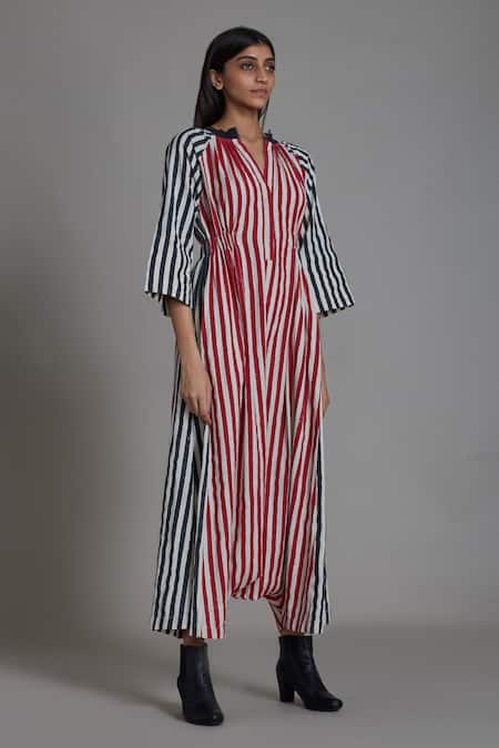 Buy_Mati_Off White 100% Cotton Striped T-shirt Collar Uno Pattern Jumpsuit _Online_at_Aza_Fashions