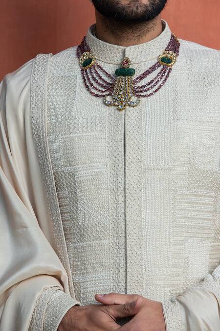 Buy_Nitika Gujral_Beige Floral Embroidered Border Stole _Online_at_Aza_Fashions