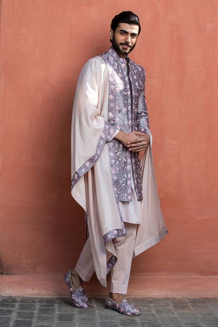Nitika Gujral_Pink Flora Embroidered Habutai Silk Stole _Online_at_Aza_Fashions