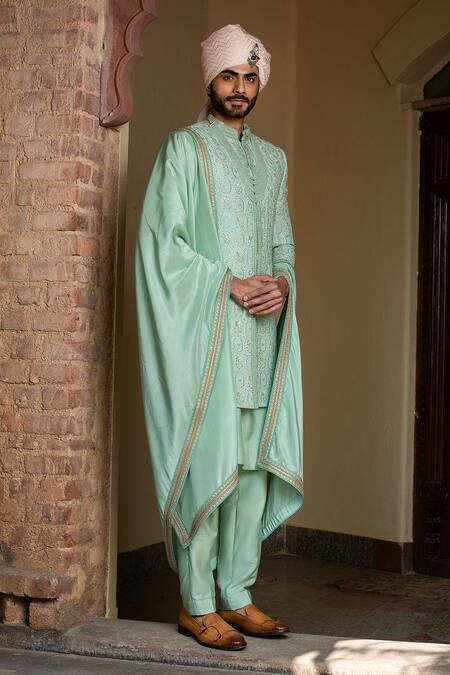 Buy Nitika Gujral Green Embroidered Habutai Silk Stole Online at Aza Fashions Buy_Nitika Gujral_Green Embroidered Habutai Silk Stole_Online_at_Aza_Fashions