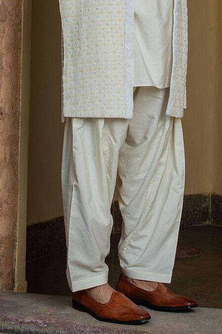 Shop_Nitika Gujral_Ivory Georgette, Viscose, Silk Crystals Embroidered Jacket Kurta Set _Online_at_Aza_Fashions