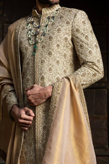 Nitika Gujral Gold Embroidered Stole Online at Aza Fashions Nitika Gujral_Gold Embroidered Stole_Online_at_Aza_Fashions