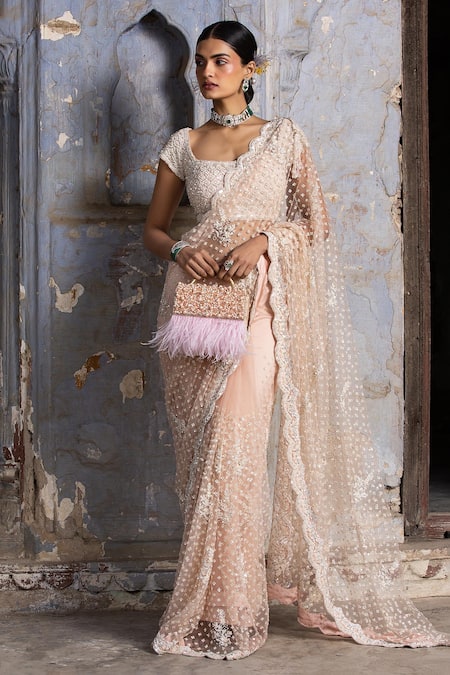 Buy Nitika Gujral Pink Net, Lycra Beads, Crystals Scoop Neck Embroidered Saree With Blouse Online at Aza Fashions Buy_Nitika Gujral_Pink Net, Lycra Beads, Crystals Scoop Neck Embroidered Saree With Blouse _Online_at_Aza_Fashions