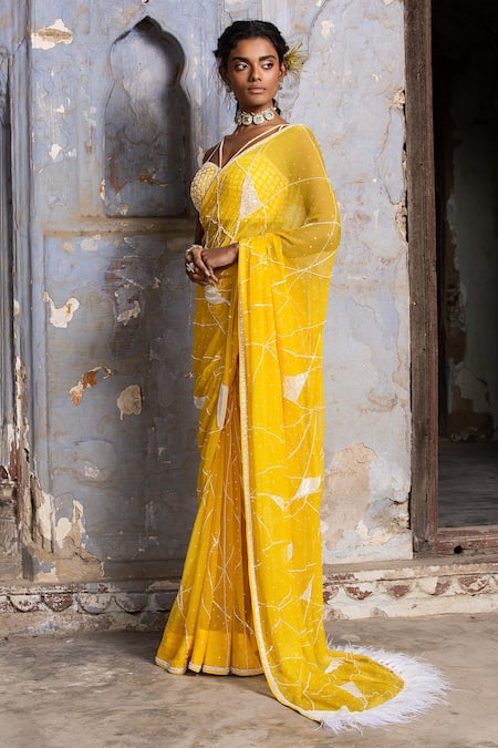 Yellow Colour Silk Saree With Zari,Sequin Work.