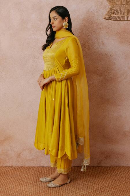 Label Mansi Nagdev_Yellow Chanderi, Tissue, Cotton, Silk Sequins, Rumaisa Anarkali Palazzo Set _Online_at_Aza_Fashions