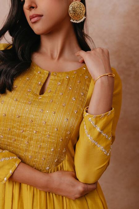 Buy_Label Mansi Nagdev_Yellow Chanderi, Tissue, Cotton, Silk Sequins, Rumaisa Anarkali Palazzo Set _Online_at_Aza_Fashions