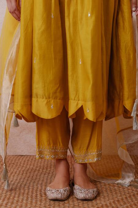 Shop_Label Mansi Nagdev_Yellow Chanderi, Tissue, Cotton, Silk Sequins, Rumaisa Anarkali Palazzo Set _Online_at_Aza_Fashions