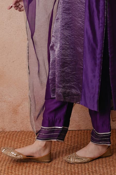 Buy Label Mansi Nagdev Purple Chanderi, Cotton, Organza, Silk Madiha Panelled Kurta Palazzo Set Buy_Label Mansi Nagdev_Purple Chanderi, Cotton, Organza, Silk Madiha Panelled Kurta Palazzo Set