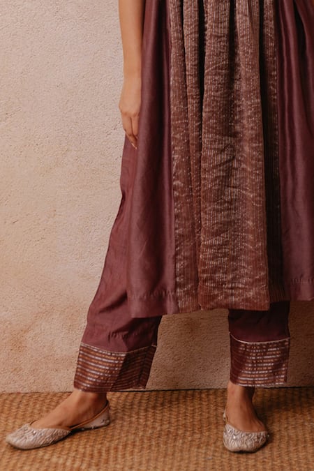 Label Mansi Nagdev Brown Chanderi, Cotton, Silk, Organza Sadia Panelled Anarkali Palazzo Set at Aza Fashions Label Mansi Nagdev_Brown Chanderi, Cotton, Silk, Organza Sadia Panelled Anarkali Palazzo Set _at_Aza_Fashions