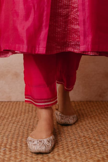 Label Mansi Nagdev Pink Chanderi, Cotton Pearls, Sequins, Gota Aqsa Flared Jacket Trouser Set at Aza Fashions Label Mansi Nagdev_Pink Chanderi, Cotton Pearls, Sequins, Gota Aqsa Flared Jacket Trouser Set _at_Aza_Fashions
