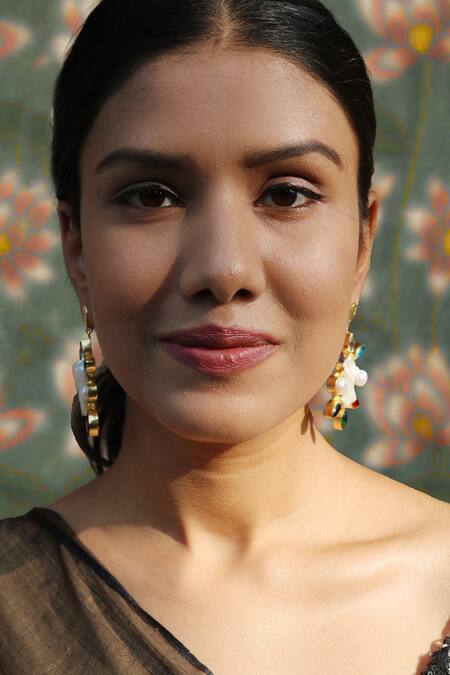 Shop_Arnimaa_White Stones, Pearls Embellished Earrings _Online_at_Aza_Fashions