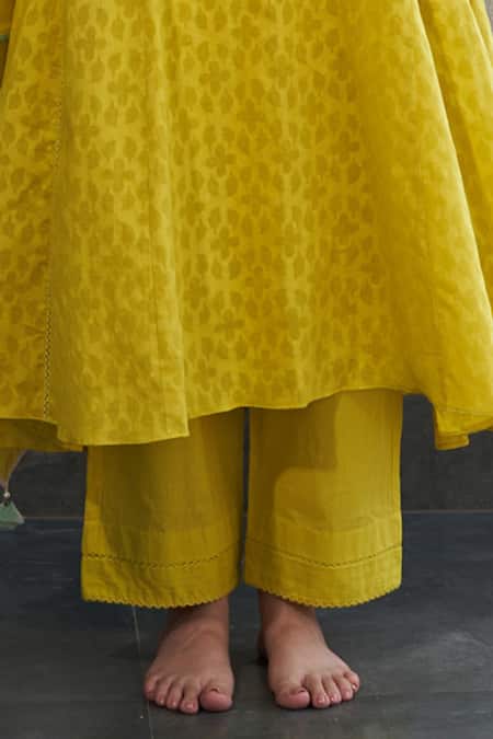 Label Mansi Nagdev Yellow Cotton, Muslin Beads, Lace, Meera Anarkali Set With Printed Dupatta at Aza Fashions Label Mansi Nagdev_Yellow Cotton, Muslin Beads, Lace, Meera Anarkali Set With Printed Dupatta _at_Aza_Fashions