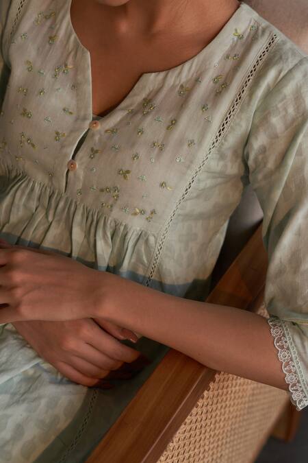 Shop_Label Mansi Nagdev_Blue Cotton, Muslin Beads, Embroidery, Tassels Round Gauri Yoke Anarkali Set _Online_at_Aza_Fashions