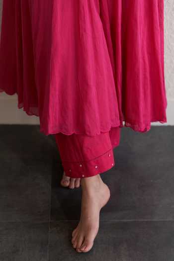 Buy_Label Mansi Nagdev_Pink Cotton, Muslin Beads, Lace, Sitara Anarkali Set With Printed Dupatta _Online_at_Aza_Fashions