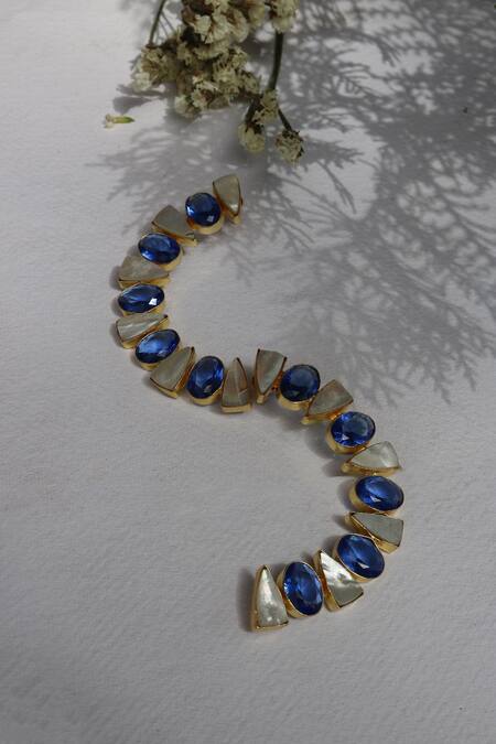 Buy_Arnimaa_Blue Stone And Mother Of Pearl Semi-circle Shape Earrings_Online_at_Aza_Fashions