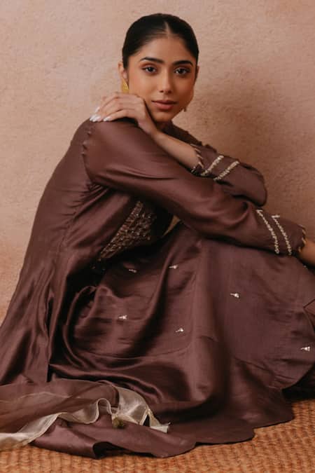 Buy Label Mansi Nagdev Brown Chanderi, Cotton, Silk, Tissue Pearls, Rumaisa Anarkali Palazzo Set Online at Aza Fashions Buy_Label Mansi Nagdev_Brown Chanderi, Cotton, Silk, Tissue Pearls, Rumaisa Anarkali Palazzo Set _Online_at_Aza_Fashions