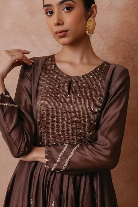 Label Mansi Nagdev Brown Chanderi, Cotton, Silk, Tissue Pearls, Rumaisa Anarkali Palazzo Set at Aza Fashions Label Mansi Nagdev_Brown Chanderi, Cotton, Silk, Tissue Pearls, Rumaisa Anarkali Palazzo Set _at_Aza_Fashions