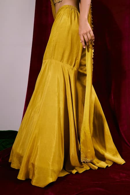 Shop 17:17 By Simmi Saboo Yellow Muslin Silk And Organza Thread & Sharara Saree With Embroidered Bustier Online at Aza Fashions Shop_17:17 By Simmi Saboo_Yellow Muslin Silk And Organza Thread & Sharara Saree With Embroidered Bustier_Online_at_Aza_Fashions