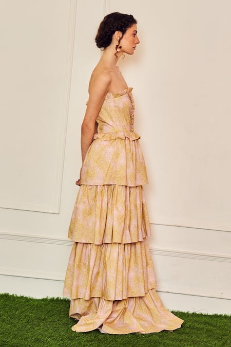 Therealb_Multi Color Cotton Ruffles Off-shoulder Fallen Angel Frill Long Gown _Online_at_Aza_Fashions