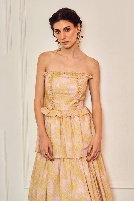 Buy_Therealb_Multi Color Cotton Ruffles Off-shoulder Fallen Angel Frill Long Gown _Online_at_Aza_Fashions