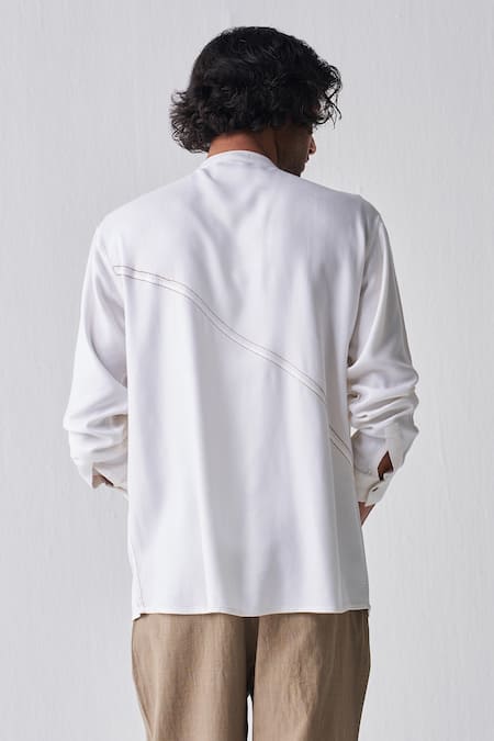 Three_Ivory Tencel, Handloom Cotton Solid Shirt And Pant Set_Online_at_Aza_Fashions