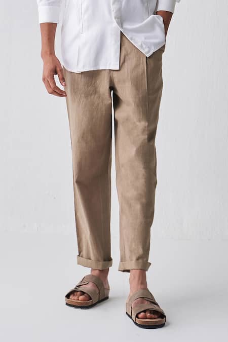 Sojanya (Since 1958) Men's Cotton Blend Grey Solid Trousers
