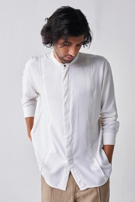 Buy_Three_Ivory Tencel, Handloom Cotton Solid Shirt And Pant Set