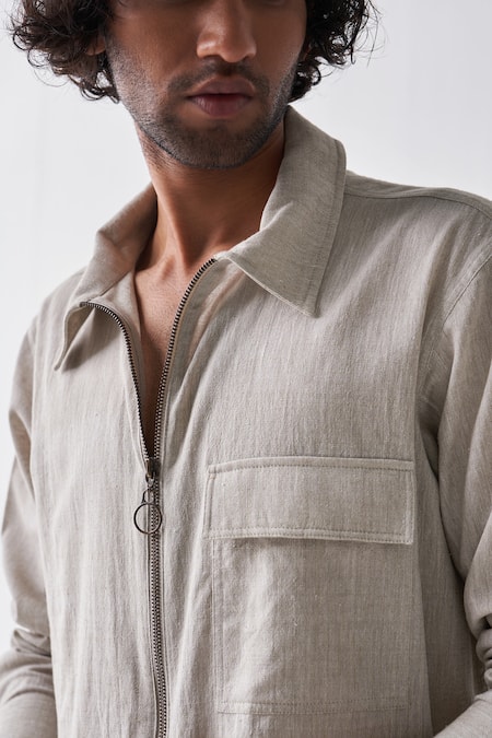 Buy Three Beige Handloom , Handwoven Shacket And Pant Set Online at Aza Fashions Buy_Three_Beige Handloom , Handwoven Shacket And Pant Set _Online_at_Aza_Fashions