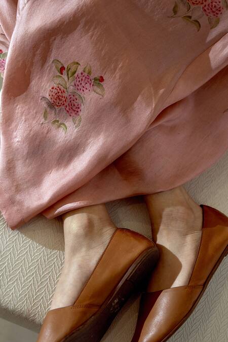 Dot_Pink Cotton, Silk, Organza Embroidery Round Neck Printed Kurta Pant Set _at_Aza_Fashions