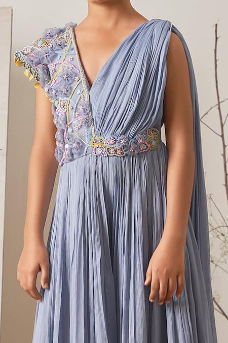 Buy_Merge Design_Blue Chiffon, Crepe Embroidery Hand Gown _Online_at_Aza_Fashions