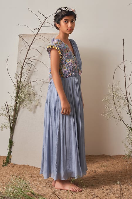 Shop_Merge Design_Blue Chiffon, Crepe Embroidery Hand Gown _Online_at_Aza_Fashions