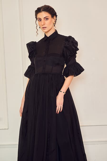 Buy Black Printed organza Maxi Dress Festive Wear Online at Best Price |  Cbazaar