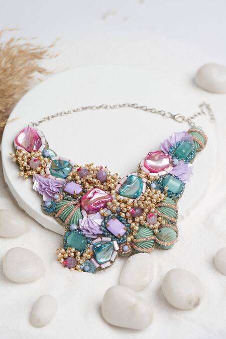 Torque By Merge Multi Color Sequins, Stones Embellished Choker Set Online at Aza Fashions Torque By Merge_Multi Color Sequins, Stones Embellished Choker Set _Online_at_Aza_Fashions