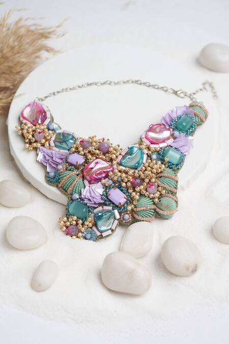 Buy Torque By Merge Multi Color Sequins, Stones Embellished Choker Set Online at Aza Fashions Buy_Torque By Merge_Multi Color Sequins, Stones Embellished Choker Set _Online_at_Aza_Fashions