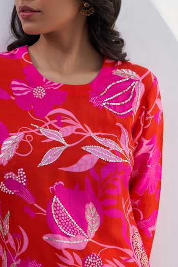 Buy Archana Shah Red Silk Pomegranate Round Virtue Pomo Pattern Kurta And Pant Set Online at Aza Fashions Buy_Archana Shah_Red Silk Pomegranate Round Virtue Pomo Pattern Kurta And Pant Set _Online_at_Aza_Fashions