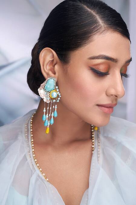 Torque By Merge Multi Color Stones Tassel Drop Embellished Earrings Online at Aza Fashions Torque By Merge_Multi Color Stones Tassel Drop Embellished Earrings _Online_at_Aza_Fashions