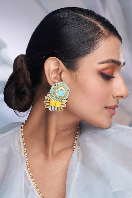 Torque By Merge Multi Color Stones, Embroidery And Thread Embellished Earrings Online at Aza Fashions Torque By Merge_Multi Color Stones, Embroidery And Thread Embellished Earrings _Online_at_Aza_Fashions