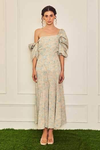 Buy Therealb Multi Color Polyester Square Neck Fallen Angel Puffed Sleeve Printed Dress Online at Aza Fashions Buy_Therealb_Multi Color Polyester Square Neck Fallen Angel Puffed Sleeve Printed Dress _Online_at_Aza_Fashions
